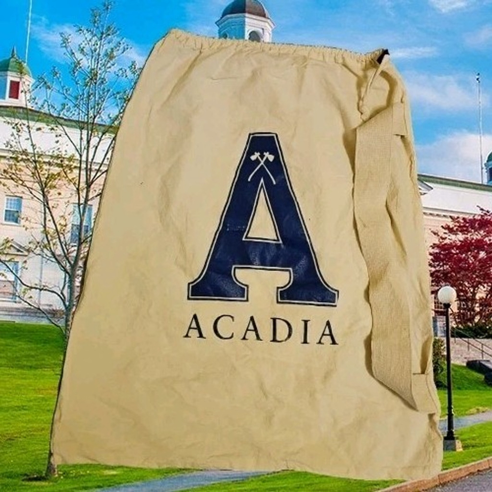 Acadia University Drawstring Laundry Bag 24" x 20" Beige With Shoulder Strap